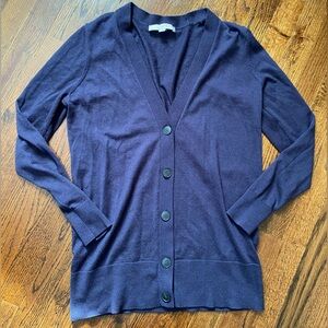 LOFT- Wool blend Cardigan Sweater button down navy blue super lightweight M